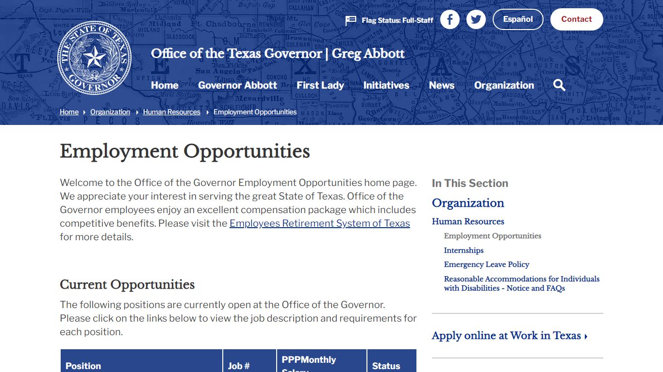 Employment | Office of the Texas Governor | Greg Abbott